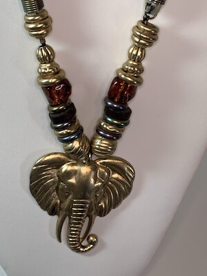 African Elephant Head Pendant Necklace Animal Print Fabric Tribal Native  Exotic
