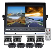 10.1" Quad Monitor Split Screen 4PIN CCD Reversing Backup Camera for Truck RV