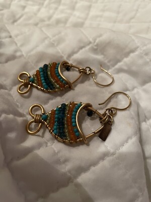 Tarbay Wired Gold Fish Earring with Semi Precious Stones