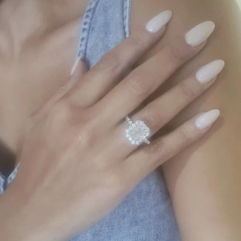 3.80CT Radiant Lab Grown/CVD Diamond Engagement Wedding Gift Ring 14k White Gold - Image 2 of 4