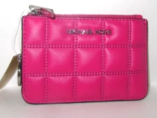 Michael Kors Small Top Zip Coin Pouch ID Card Case Key Ring Dragonfruit Pink