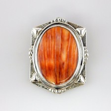 One of a Kind Handmade Orange Spiny Oyster Sterling Silver Pendant - DeSantis