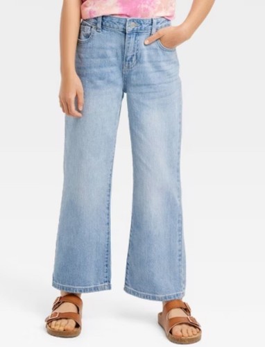 Cat & Jack Girls Size 10 Wide Leg Crop Jeans Light Wash Old Navy Shirt Outfit - Picture 8 of 8