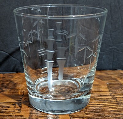 NORITAKE SASAKI Bamboo Etched Low Ball Whiskey Cocktail Glass - 1950s MCM JAPAN