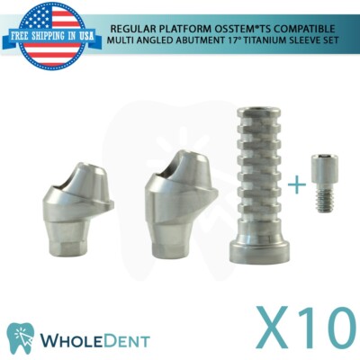 10X Osstem  TS Compatible RP Multi Angulated Abutment 17° Titanium Sleeve Set