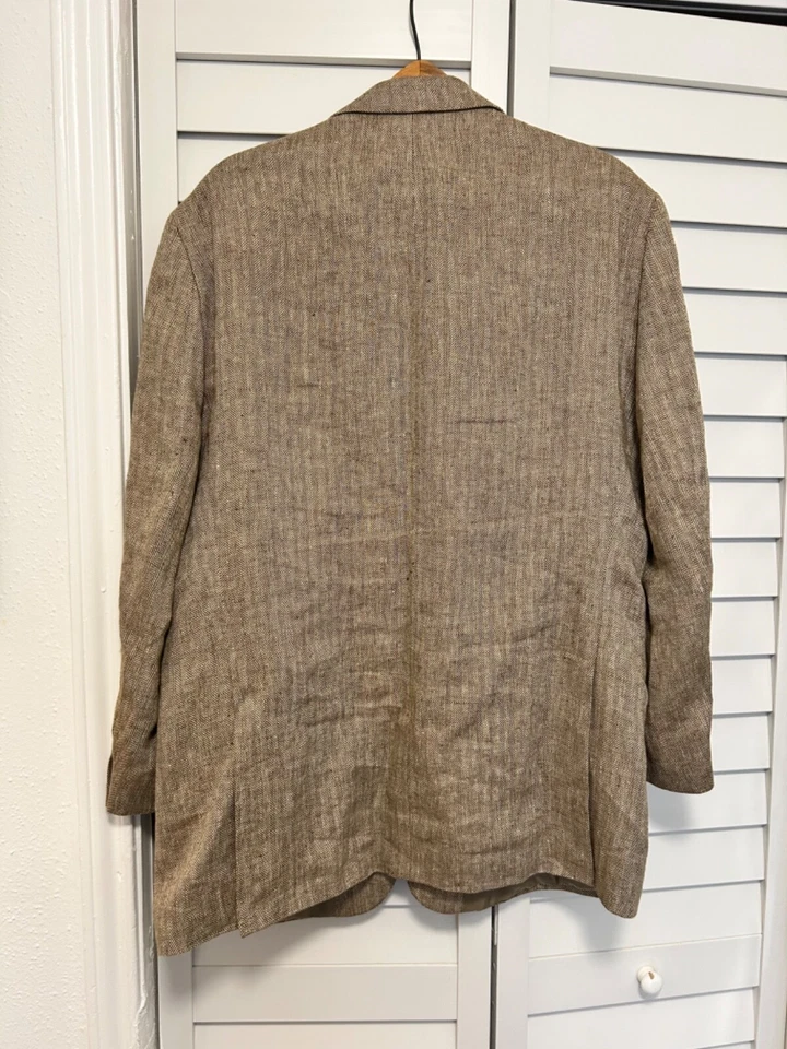 Ralph Lauren EUC beige linen herringbone tweed double vent blazer jacket 44L - Image 3 of 4