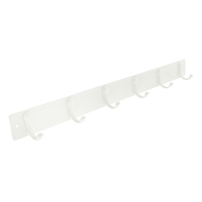19 in. White Wall Mounted Metal 6 Hook Rack