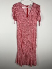 Hyfve Floral Ditsy Red Midi Dress Bodycon Short Sleeve Medium