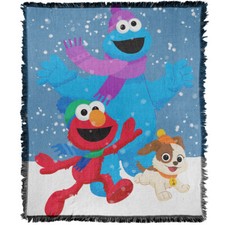 Sesame Street Blanket, 50"x60" Cookie Monster Snow Run Woven Cotton Blend Throw