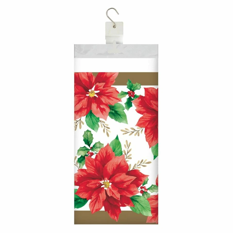 Elegant Poinsettia 1 Ct 54 x 102" Border Print Plastic Tablecover - Image 2 of 2