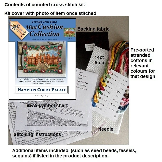 Hampton Court Palace Counted Cross Stitch Mini Cushion Kit, Sheena Rogers Design - Image 2 of 2