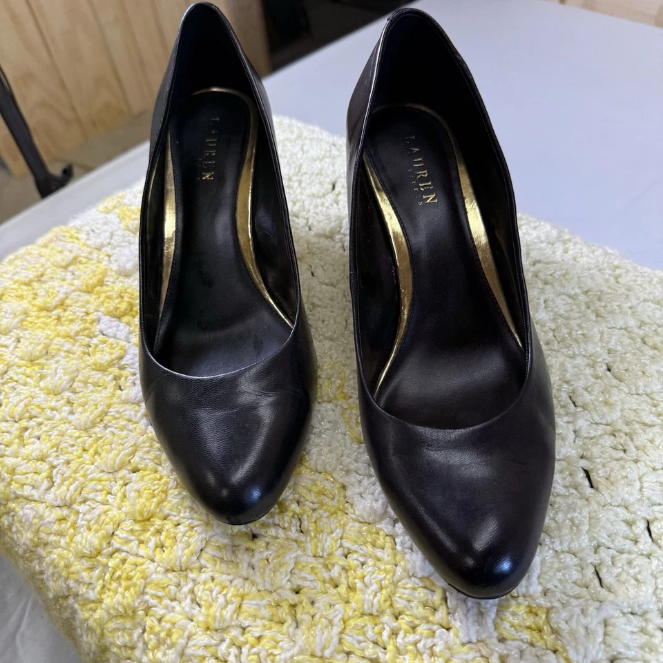 Zapatos para mujer Lauren Ralph Lauren Harper talla 11B cuero negro punta almendra tacones Foto 3 de 4