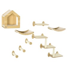 8PCs Cat Wall Shelves Pet Climbing Shelf Set with Cushion Condo Scratching Posts