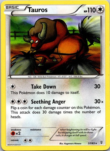 2016 Pokemon Generations Tauros 57/83 Rare Lightly Played