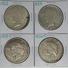 1922 1923 1923-S 1926-S Peace Dollar Lot of 4