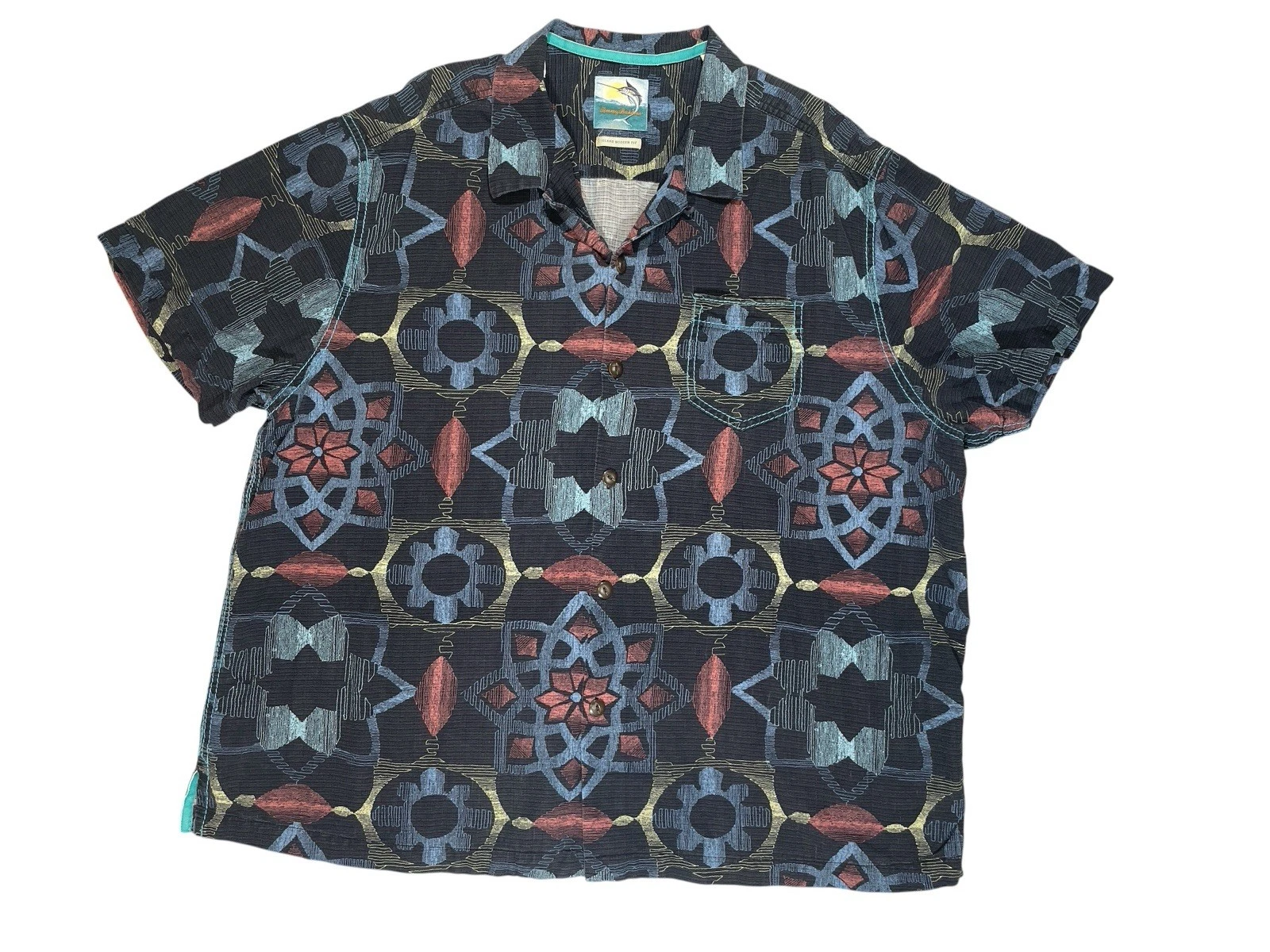 Tommy Bahama Black Floral Silk Aloha Short Sleeve Shirt Button Up Mens 2XL