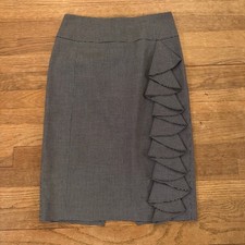 Express black white knee length pencil skirt with side ruffle size 2 b34