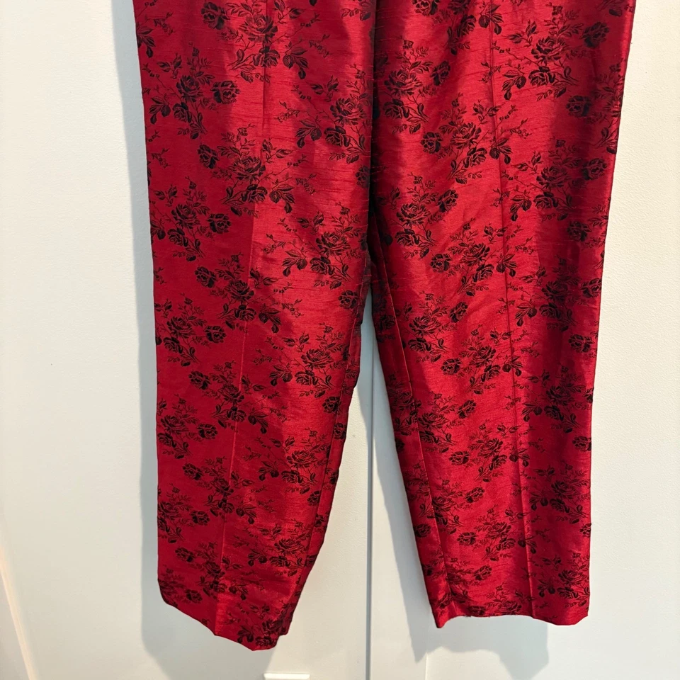 Vtg 1980s Sheri Martin NY Red Black Floral Jacquard Satin Evening Pants Small - Image 4 of 4