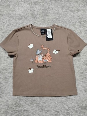 Disney BoxLunch XL Pooh Tigger Crop Ribbed Top Brown  
