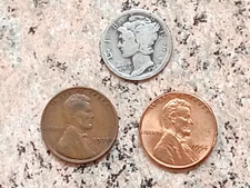 U.S. MINT LOT SET 3 COINS 1917-P MERCURY DIME 1935-P & 1954-S COPPER WHEAT PENNY