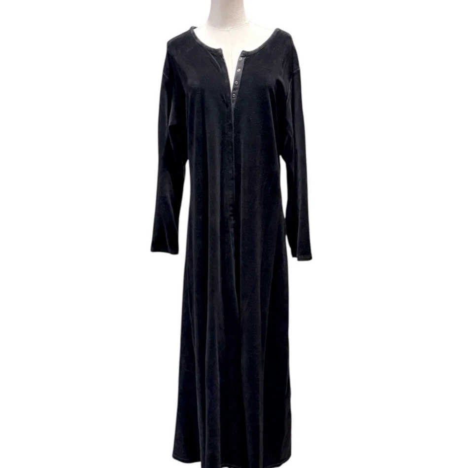 Vestido maxi gótico FLAX Jeanne Engelhart vintage anos 90 Y2K feminino veludo médio preto - Imagem 2 de 4