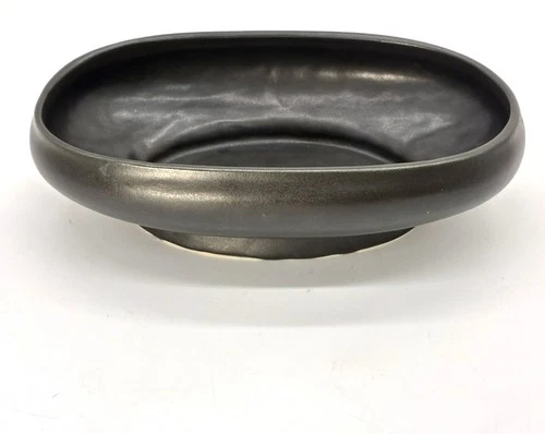 Vtg McCoy Art Pottery Floraline Pedestal Planter 476-8 Oblong Black Satin Glaze