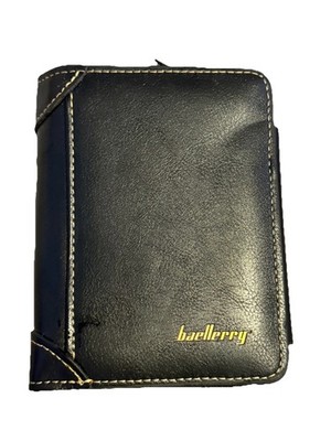 Baellerry Men's Black Leather Wallet Zipper Bifold Card Slots Clutch Purse Gift