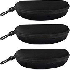 3 Pack Zipper Shell Eyeglasses and Sunglasses Case with Plastic Carabiner Hook