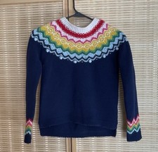 Boden Kids 8-9Y Fair Isle Colorful Pom Pom Sweater Knit Pullover Crewneck READ