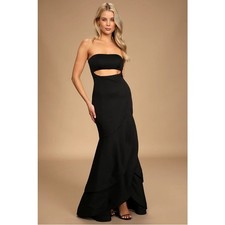 Lulus Dress Women M Fabulous Festivities Black Strapless Ruffled Cutout NEW
