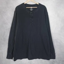 American Giant Henley Shirt Mens 2XL Black Premium Long Sleeve Made In USA FLAW