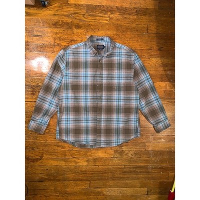Pendleton Plaid Flannel Shirt XL Brown Blue Button Up Mason Fit