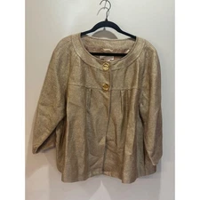 MICHAEL KORS Linen Blend Gold Metallic Tweed Cropped Jacket Size 2X Button Front