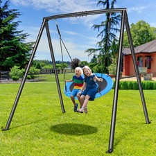440lb Metal Swing Set for Kids Adult Backyard Heavy Duty Frame with Saucer Swing