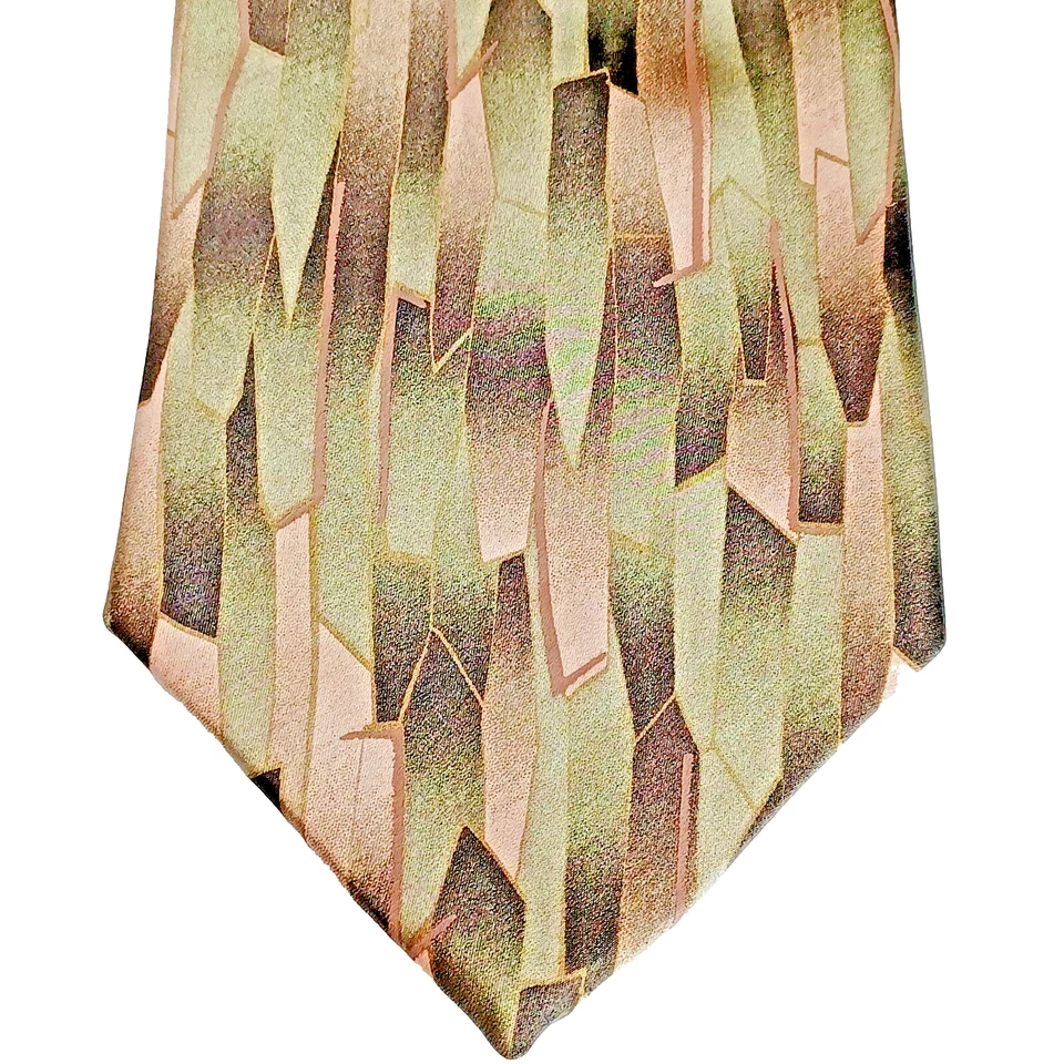 Corbata Para Hombre Seda Bambú Tiki John Blair Hecha a Mano Orgánica Verdes Dorados Ex Larga 63" Foto 2 de 4