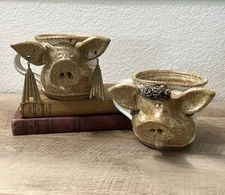 Whimsical Art Pottery-Mr. & Mrs. Pig Mugs-Unsigned