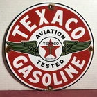 VINTAGE 1949 DATED TEXACO AVIATION TESTED GASOLINE WINGS PORCELAIN SIGN GAS OIL