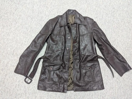 vintage 1970s soft leather BELTED trenchcoat 38 brown SHERLOCK jacket S image 4