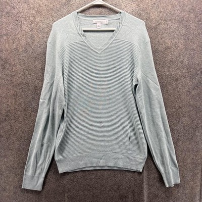Calvin Klein Sweater Womens Medium Green V Neck Tight Knit Pullover Long Sleeve