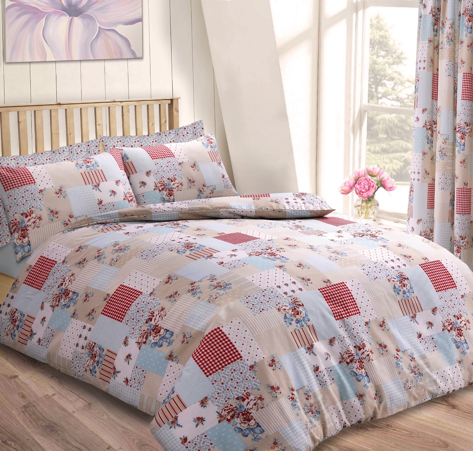Floral Patchwork Square Blue Duvet 