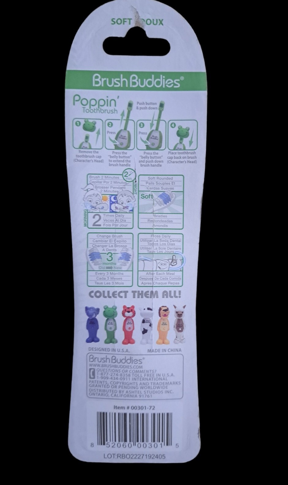 Brush Buddies Kids Poppin' Toothbrush Soft /Leaping Louie New In Package