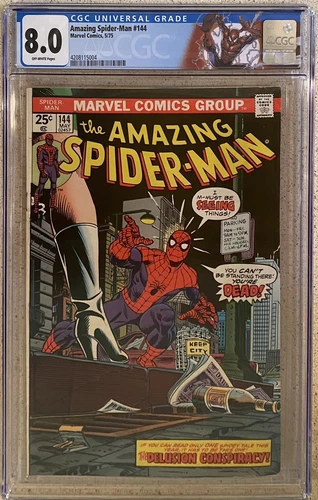 AMAZING SPIDER-MAN #144 (1975) CGC 8.0 OW pgs 1st App of a Gwen Stacy Clone🔑