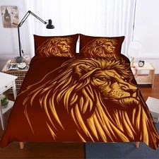 3D Lion Head Golden Red Quilt Cover Set Duvet Cover Bedding Pillowcases