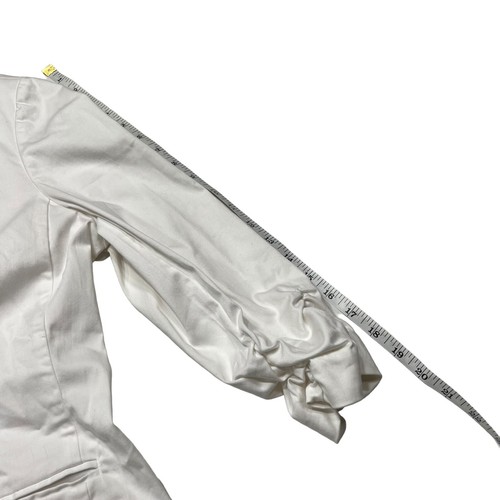 Chicos 1 Button Blazer Jacket Sz 2 Rouched Cuff Padded Shoulder White 3/4 Sleeve - Picture 10 of 11