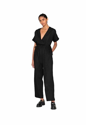 Selected Femme Jumpsuit Leinen Schwarz Designer Neu mit Etikett UVP 99,99£ Gr 44 UK 18 Leinen