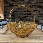 Vintage Colonial Thumbprint Fenton Amber Glass Basket ruffled edge 8”