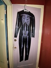 Fever Miss Whiplash Skeleton Zip Up Catsuit Women's Halloween Costume S UK 8-10
