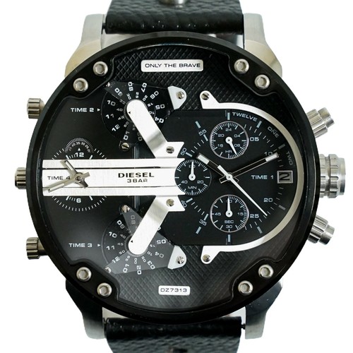 DIESEL Mr. Daddy DZ-7313 4 TIME Wrist Watch Men Quartz Battery Silver Black  4053858270855 | eBay
