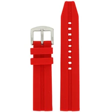 22mm Watch Band Red Silicone Heavy Rubber Strap Waterproof Stainless Buckle 