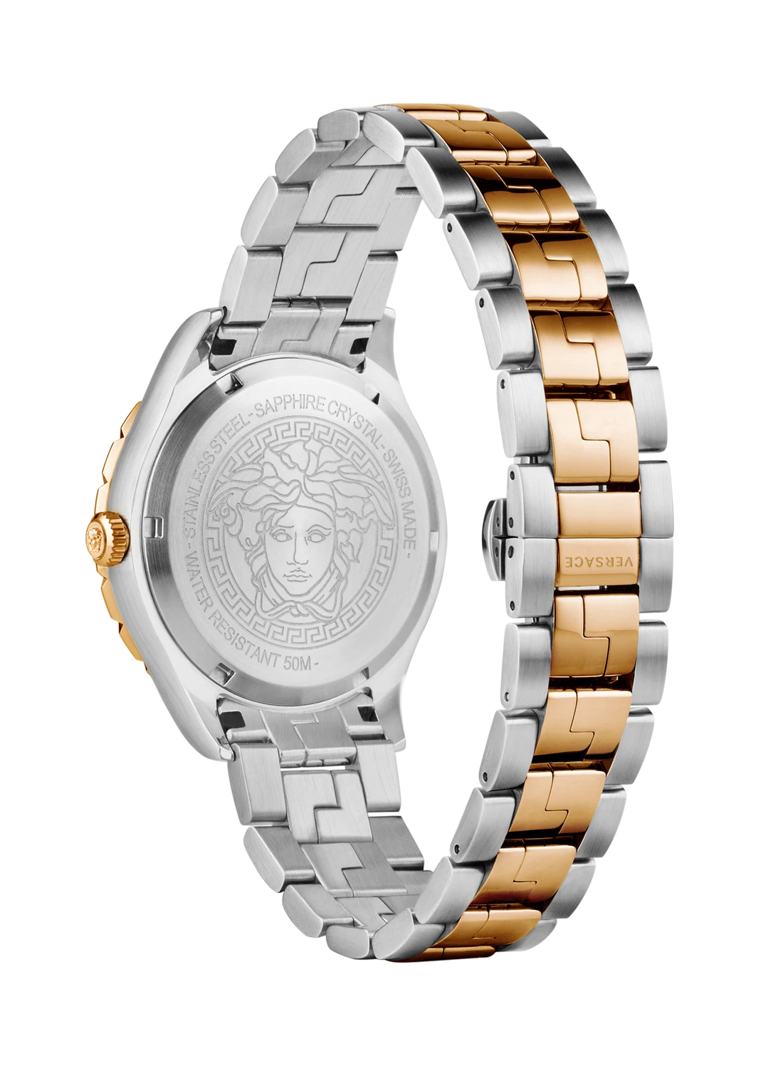 Versace Hellenyium GMT orologio uomo oro argento cassa quadrante blu 42 mm V11
